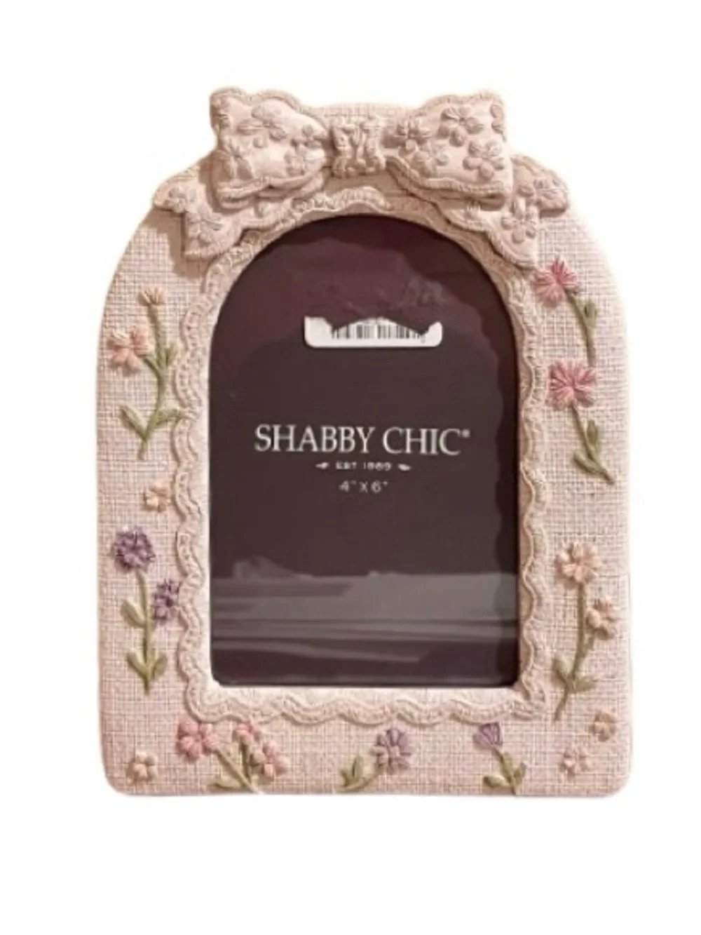 🆕-Shabby Chic Pink Embroidered Bow Picture Frame - 4x6